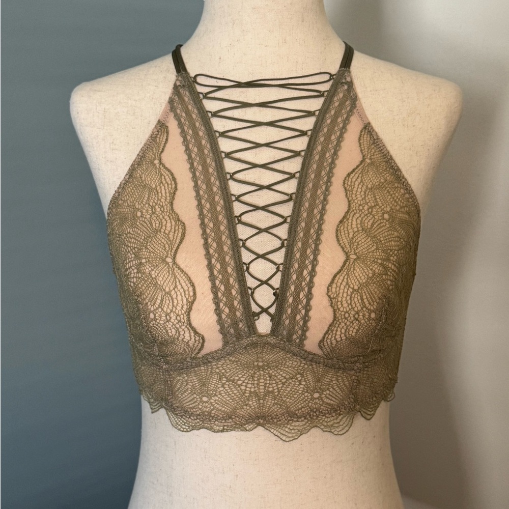 Victoria's Secret Olive Lace Halter Bralette - NWOT